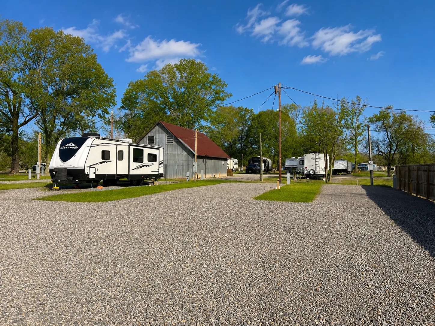 RV sites available for extended monthly stays at Feliciana Oaks RV Park